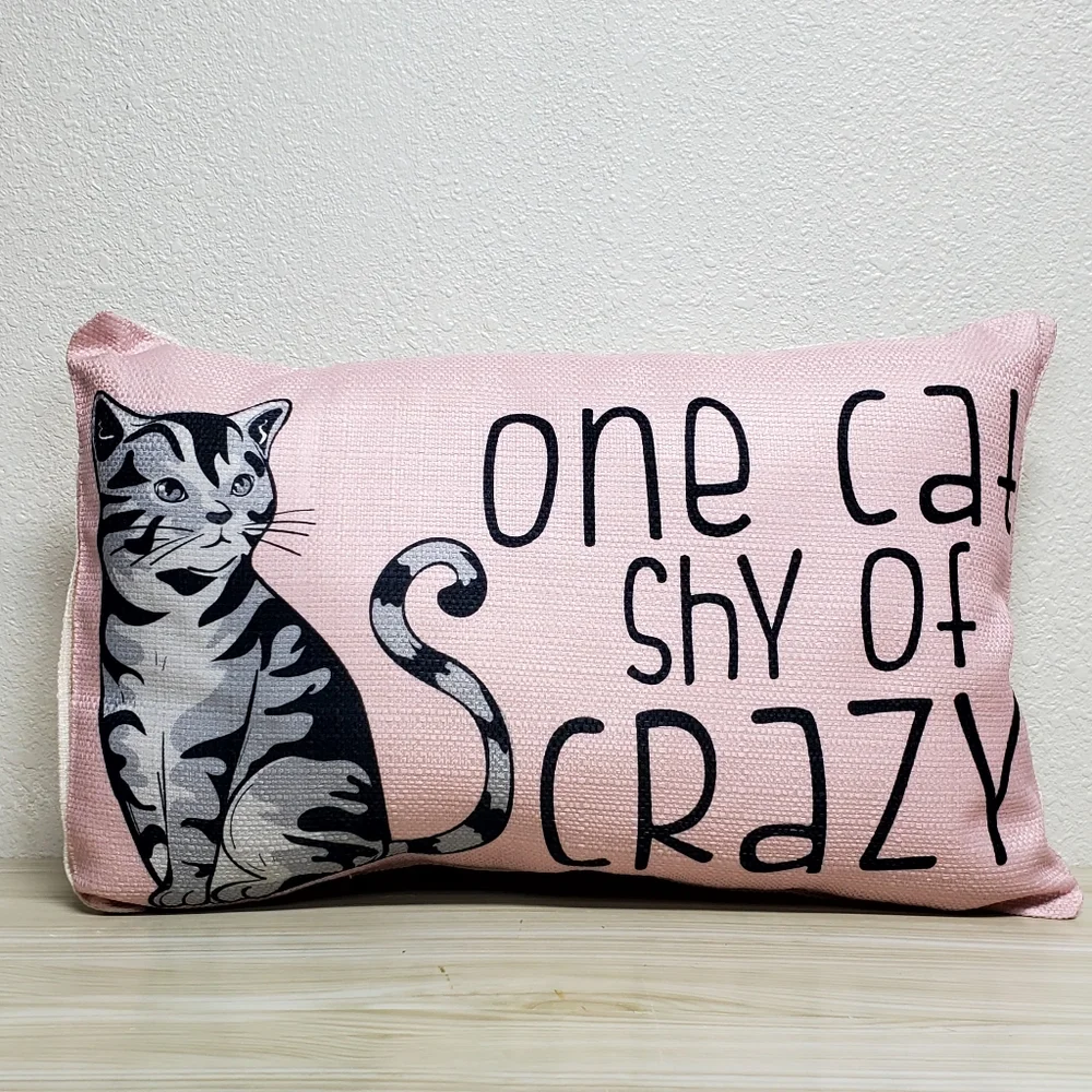 Cat Throw Pillow In Pink Canvas Fabric wQuote 